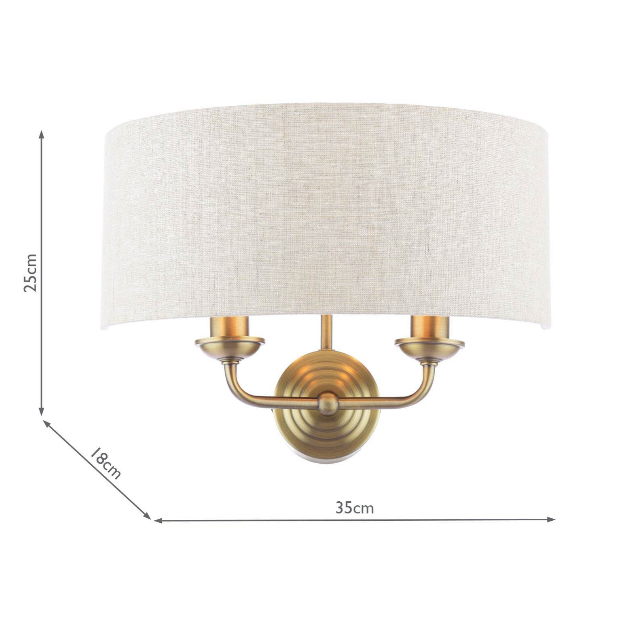 Laura Ashley Sorrento 2 lt Wall Light Matt Antique Brass With Natural Shade