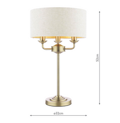 Laura Ashley Sorrento Table Lamp 3 Light Matt Antique Brass