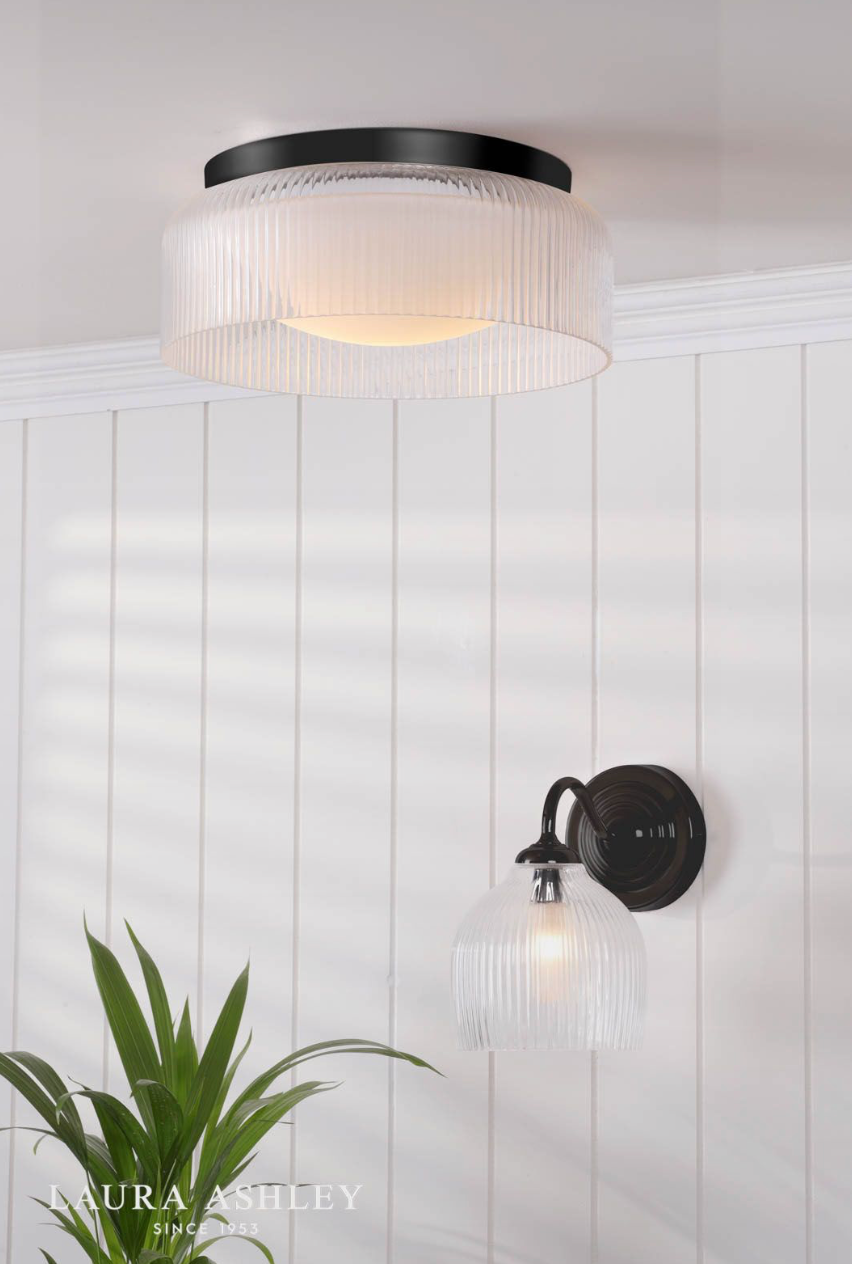Laura Ashley Charissa Bathroom Ceiling Light Matt Black and Ribbed Glass IP44