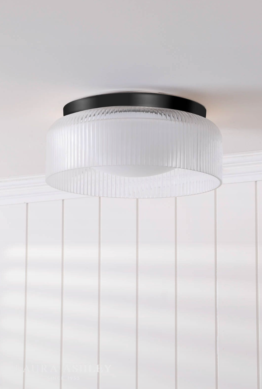 Laura Ashley Charissa Bathroom Ceiling Light Matt Black and Ribbed Glass IP44
