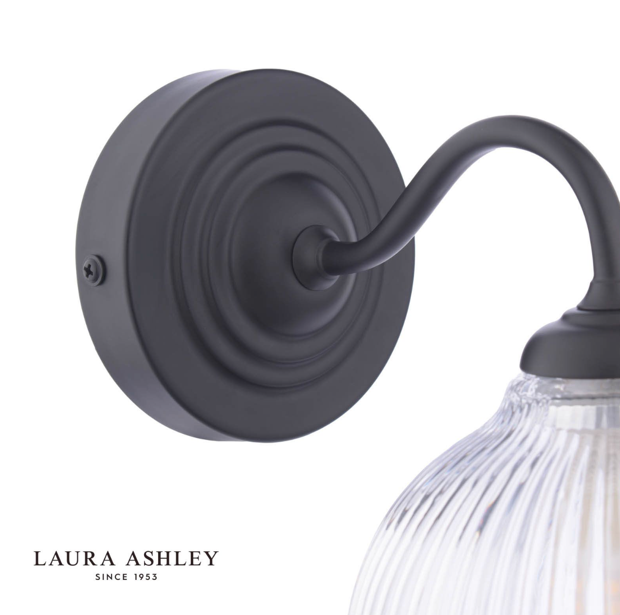 Laura Ashley Charissa Bathroom Wall Light Matt Black and Ribbed Glass IP44