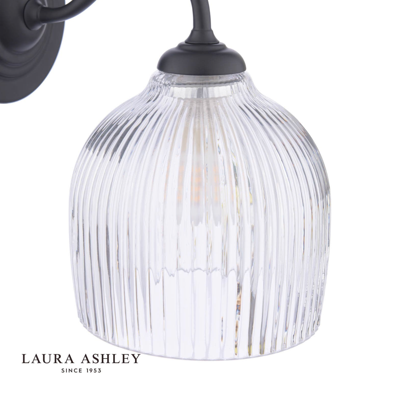 Laura Ashley Charissa Bathroom Wall Light Matt Black and Ribbed Glass IP44