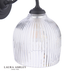 Laura Ashley Charissa Bathroom Wall Light Matt Black and Ribbed Glass IP44