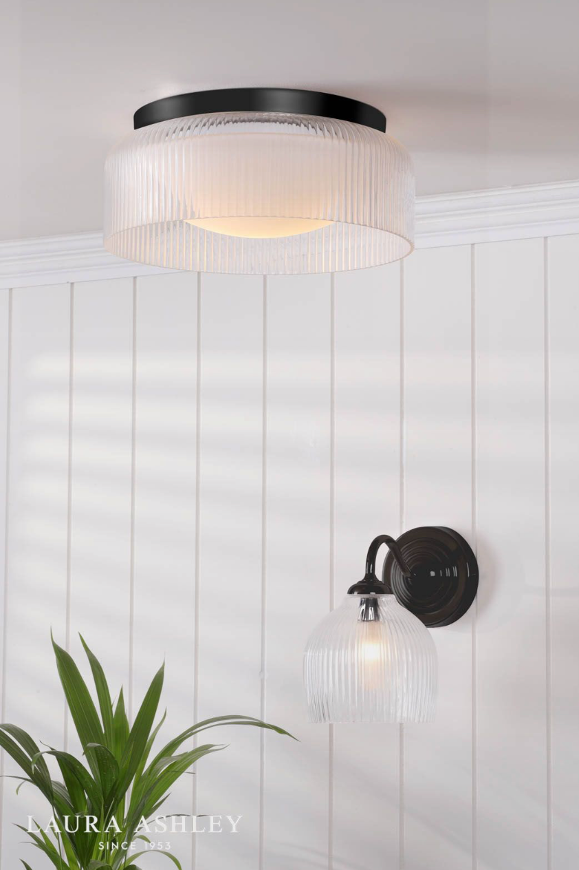 Laura Ashley Charissa Bathroom Wall Light Matt Black and Ribbed Glass IP44