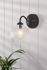 Laura Ashley Charissa Bathroom Wall Light Matt Black and Ribbed Glass IP44