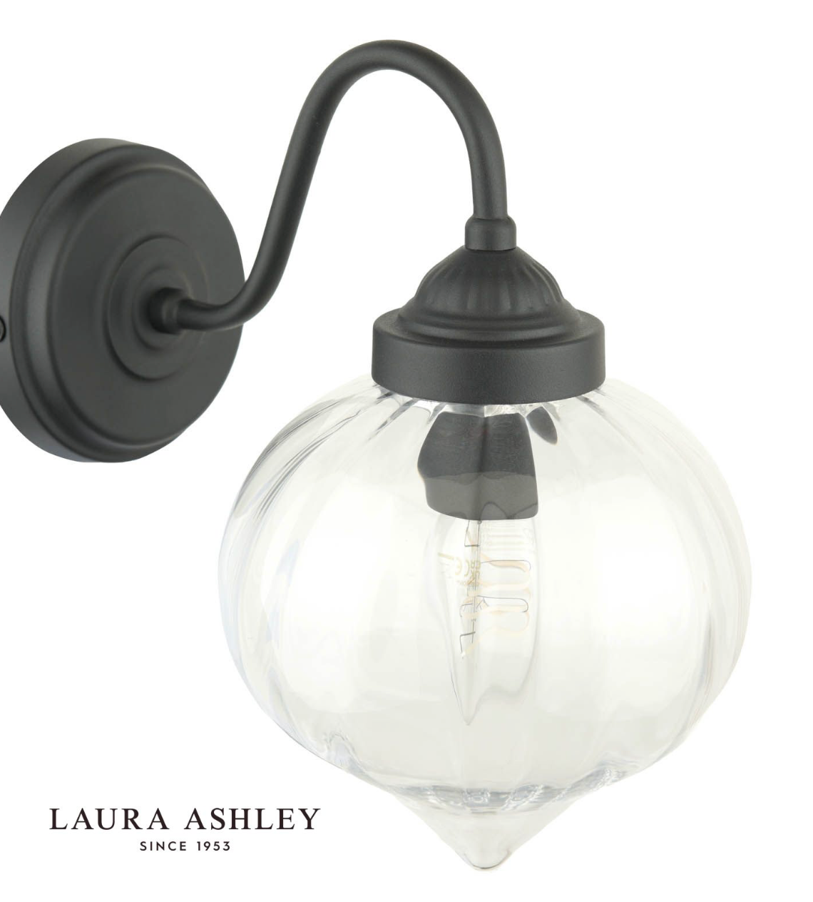 Laura Ashley Whitham Outdoor Wall Light Matt Black and Ribbed Glass IP44
