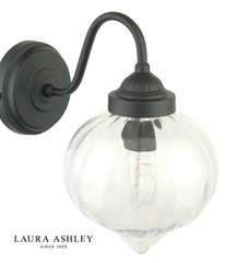 Laura Ashley Whitham Outdoor Wall Light Matt Black and Ribbed Glass IP44