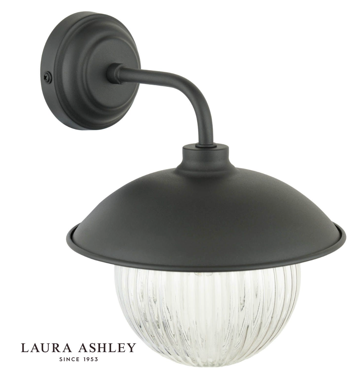 Laura Ashley Hatton Outdoor Wall Light Matt Black and Ribbed Glass IP44