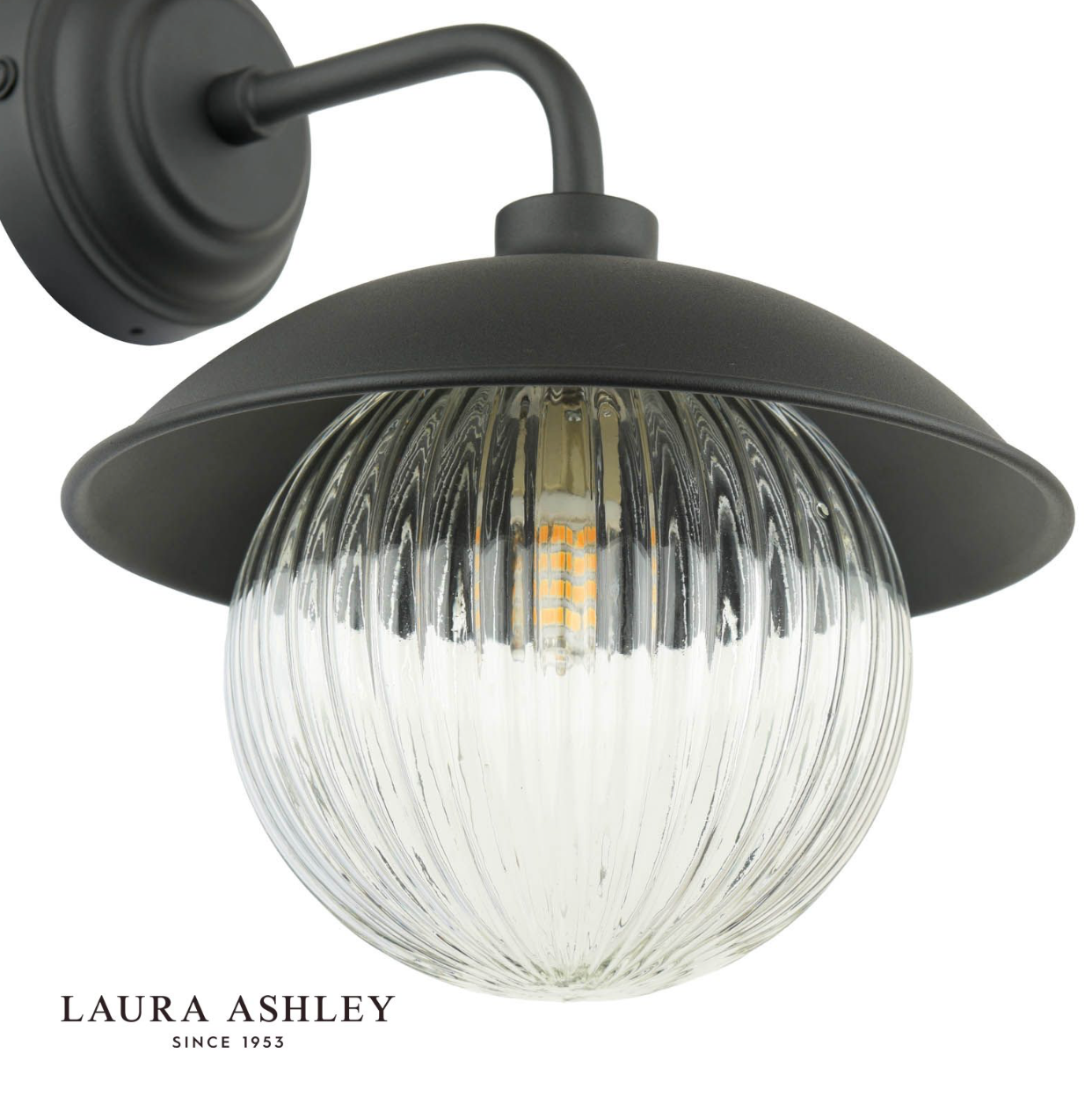Laura Ashley Hatton Outdoor Wall Light Matt Black and Ribbed Glass IP44