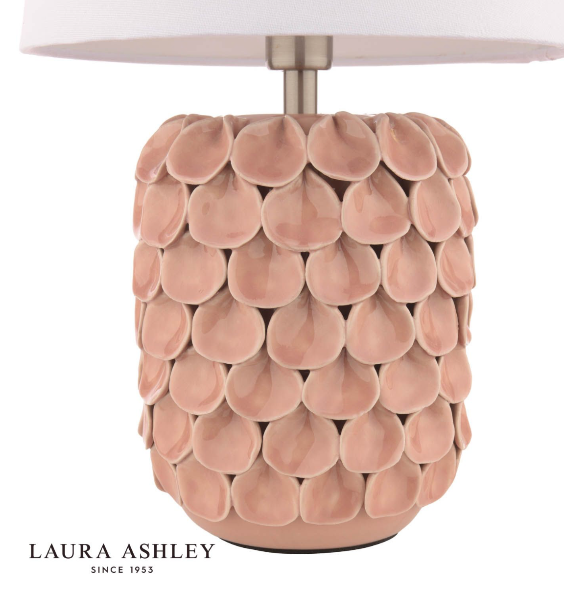 Laura Ashley Marwick Table Lamp Pink Ceramic and Brushed Silver With Shade