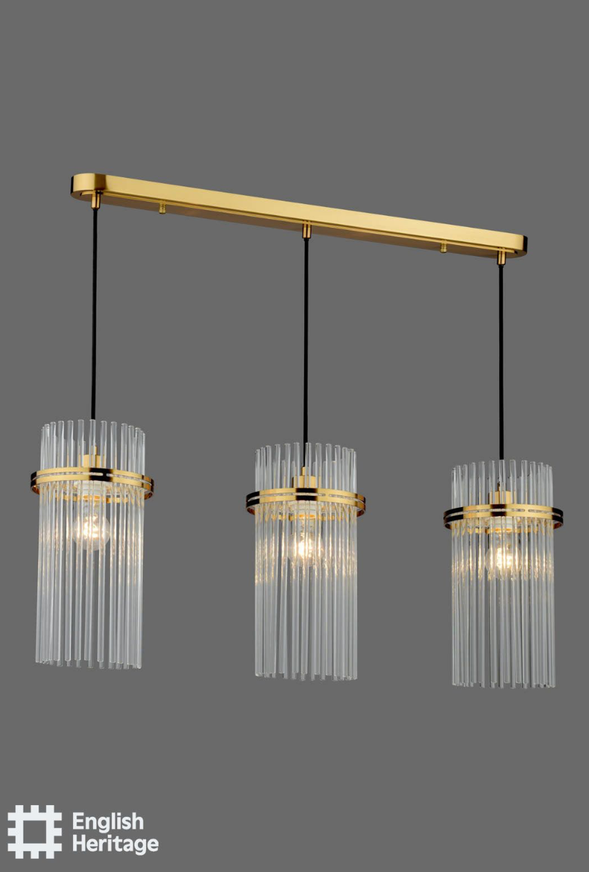 Eltham 3 Light Bar Pendant Antique Gold and Glass