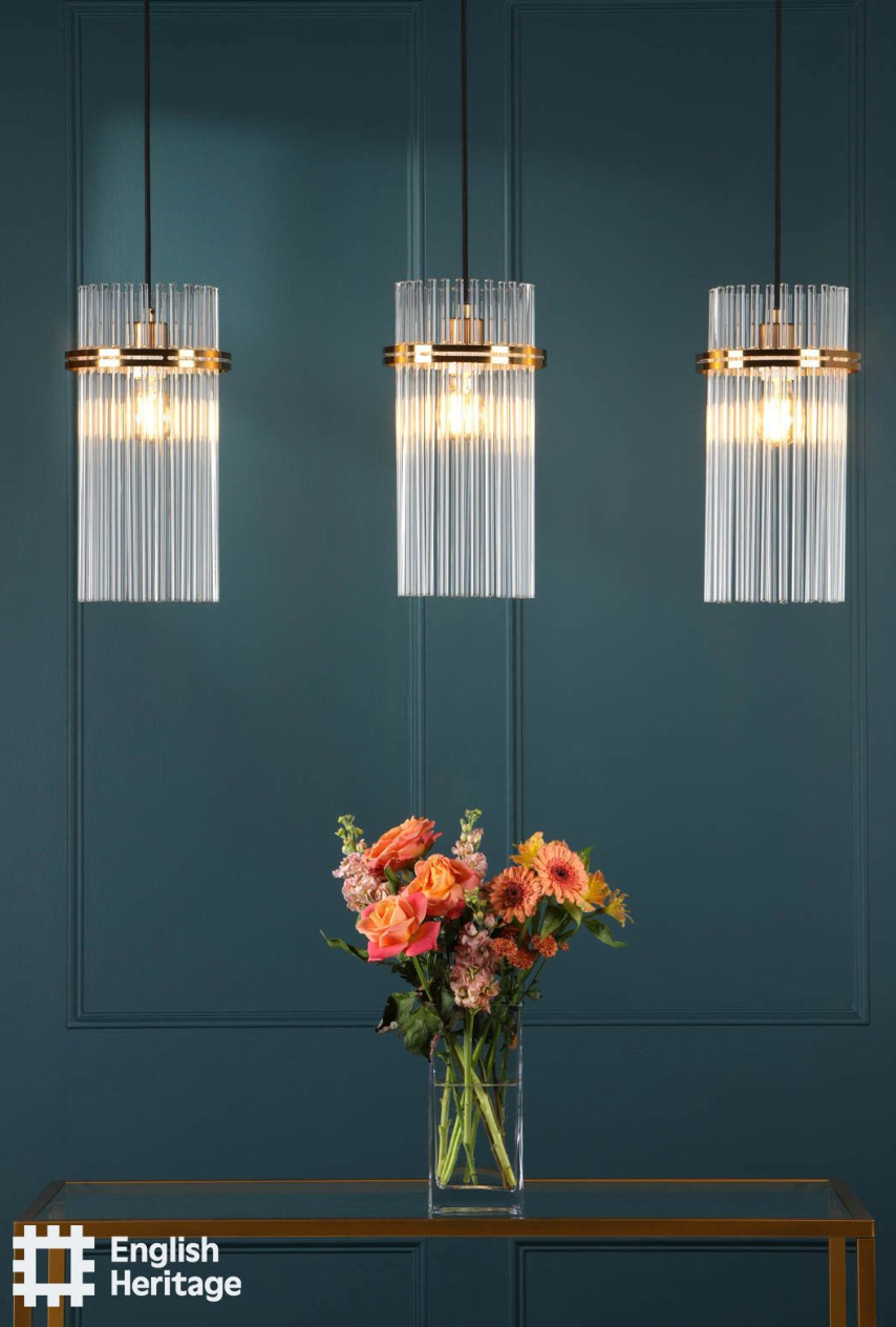 Eltham 3 Light Bar Pendant Antique Gold and Glass