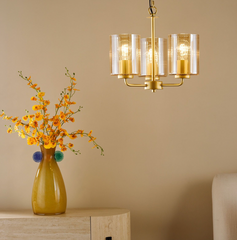 Daylin 3 Light Pendant Satin Gold and Amber Ribbed Glass