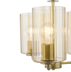 Daylin 3 Light Pendant Satin Gold and Amber Ribbed Glass