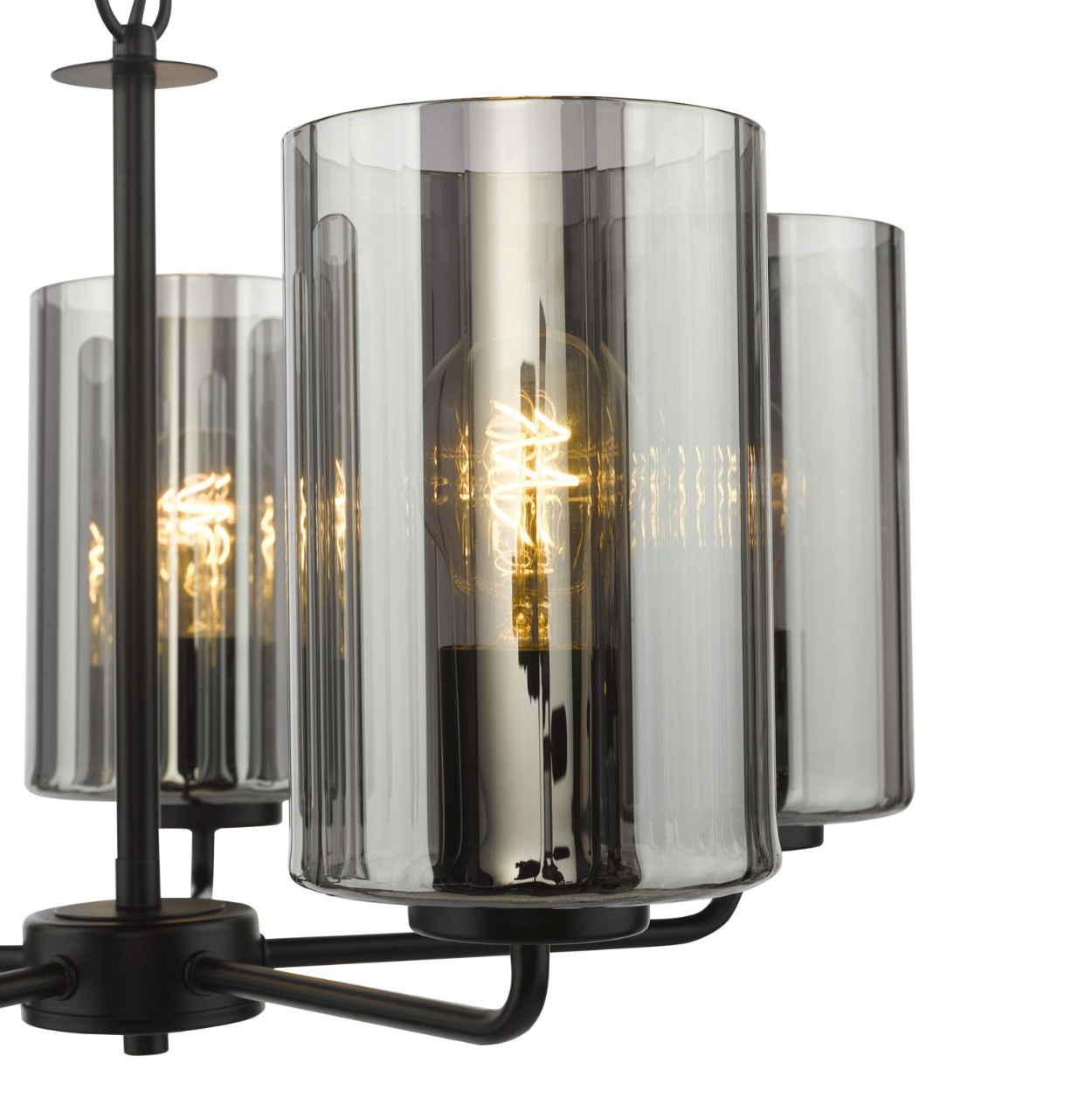 Daylin 5 Light Pendant Satin Black and Smoked Ribbed Glass