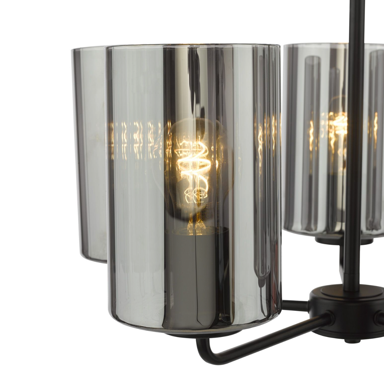 Daylin 5 Light Pendant Satin Black and Smoked Ribbed Glass