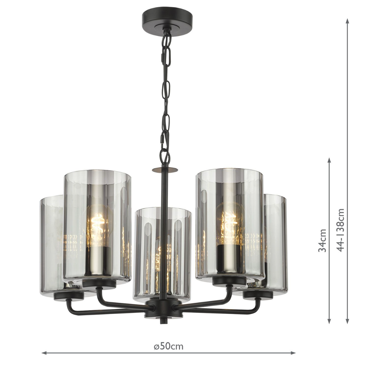 Daylin 5 Light Pendant Satin Black and Smoked Ribbed Glass