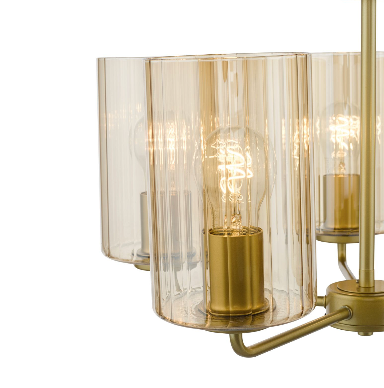 Daylin 5 Light Pendant Satin Gold and Amber Ribbed Glass