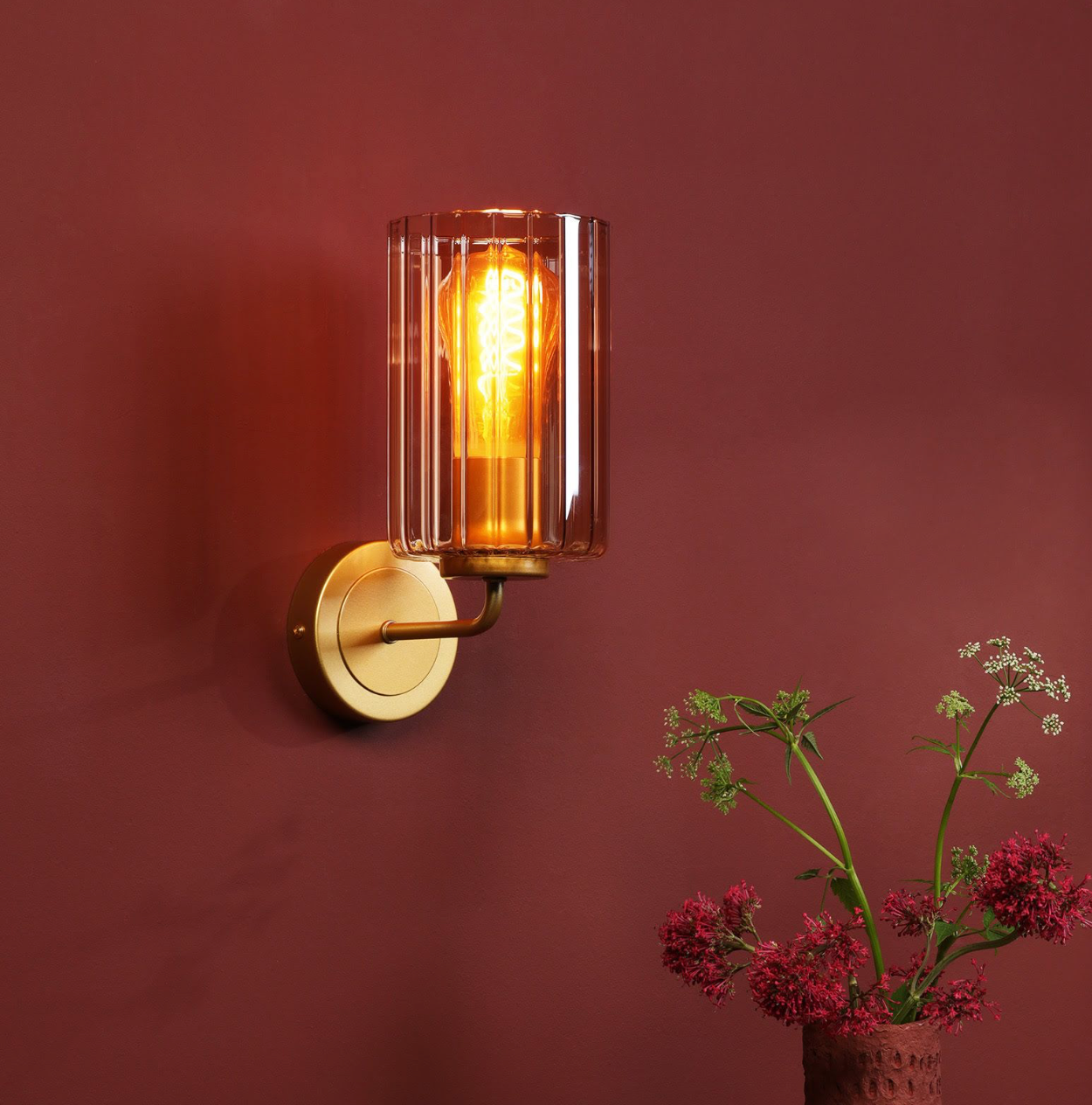 Daylin Wall Light Satin Gold and Amber Ribbed Glass