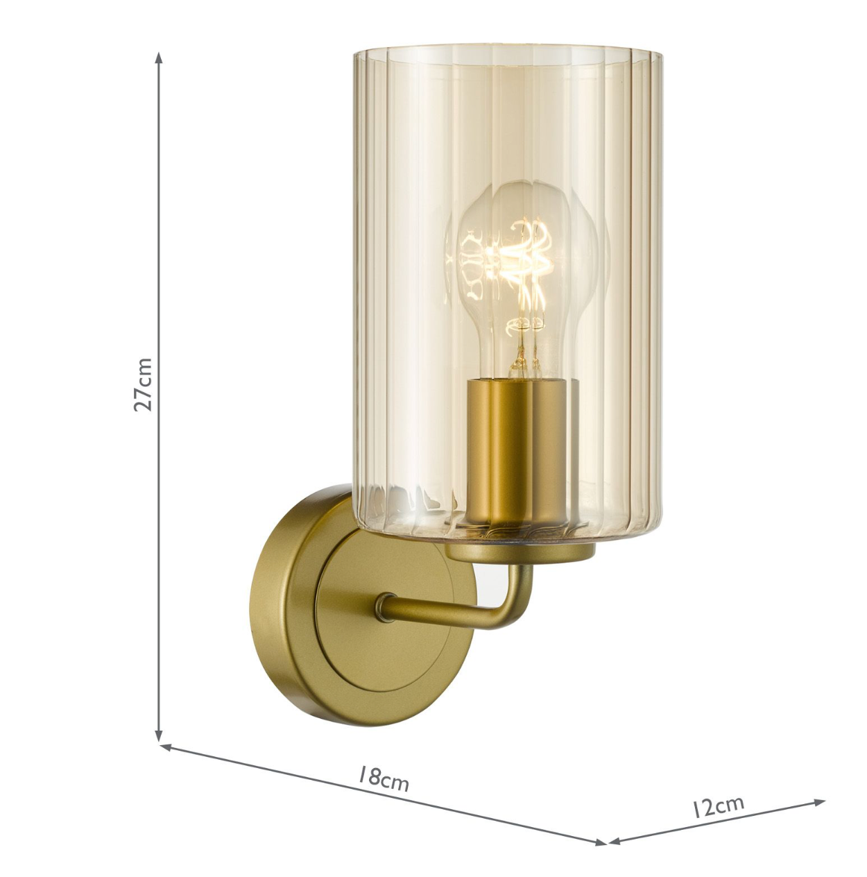 Daylin Wall Light Satin Gold and Amber Ribbed Glass