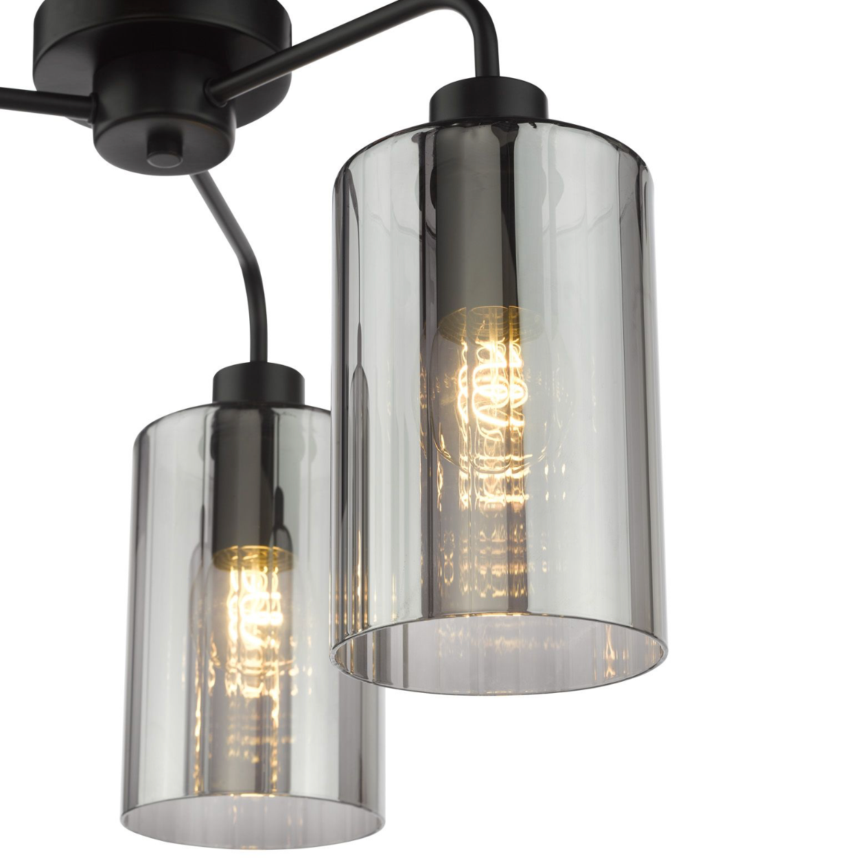 Daylin 3 Light Semi-Flush Satin Black and Smoked Ribbed Glass