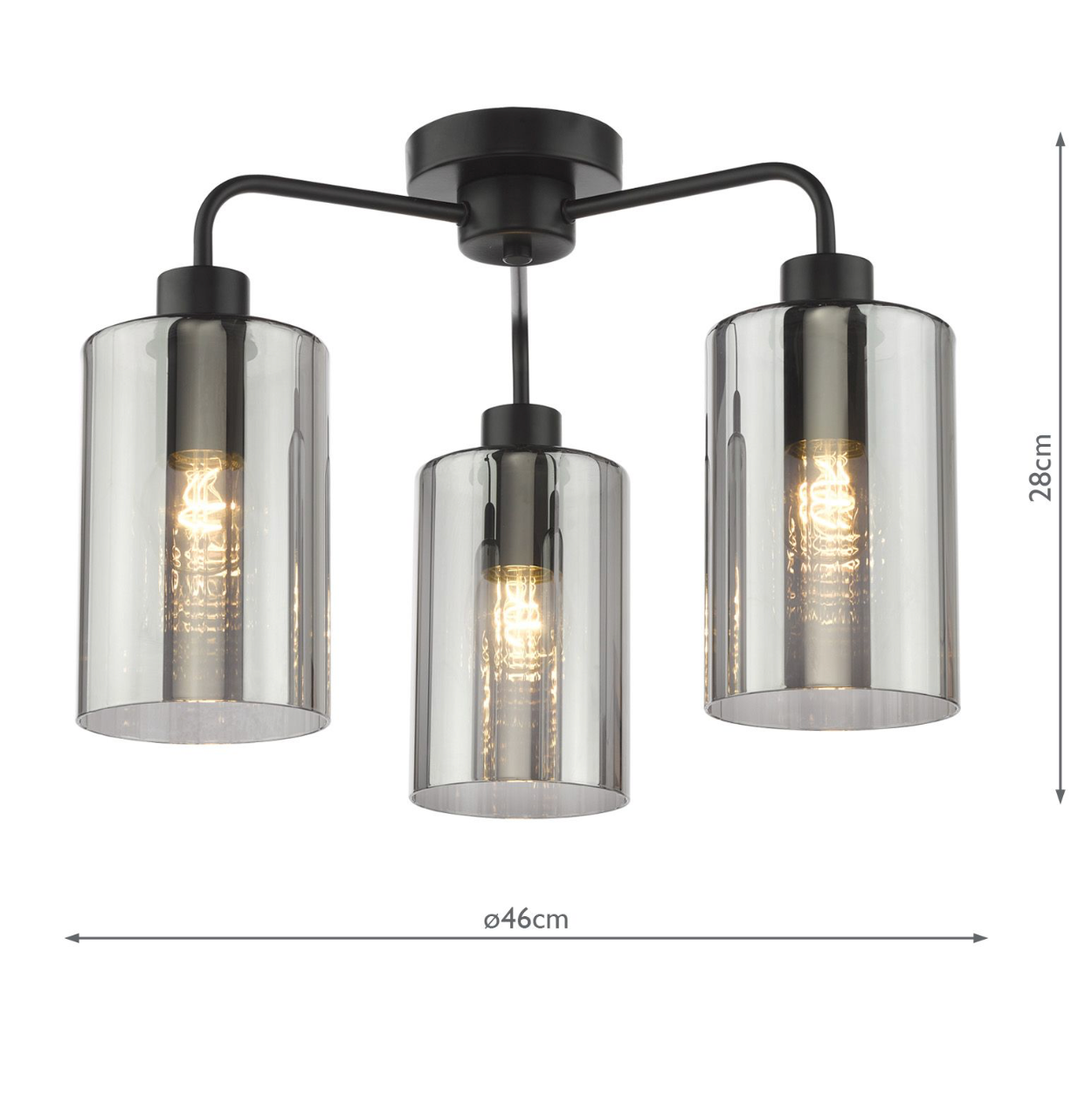 Daylin 3 Light Semi-Flush Satin Black and Smoked Ribbed Glass
