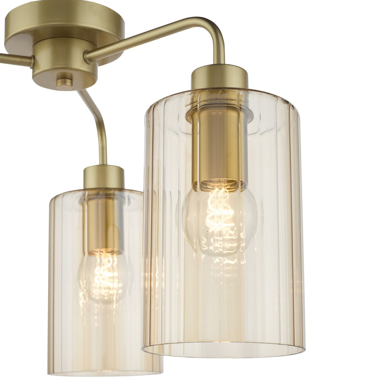 Daylin 3 Light Semi-Flush Satin Gold and Amber Ribbed Glass