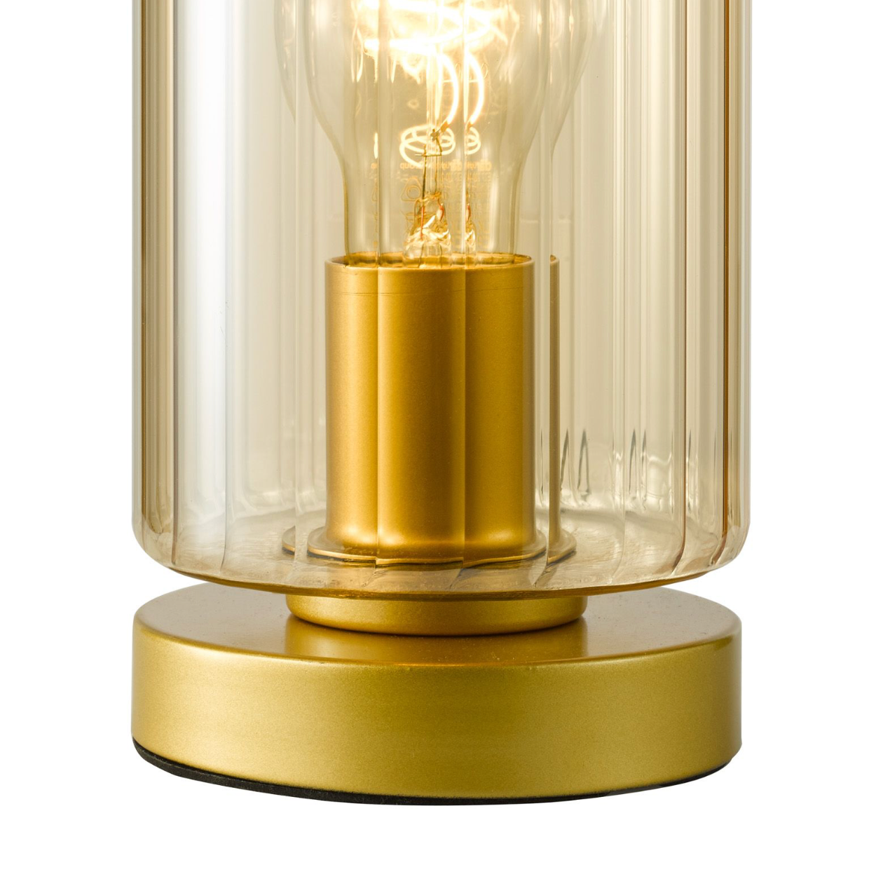 Daylin Table Lamp Satin Gold and Amber Ribbed Glass