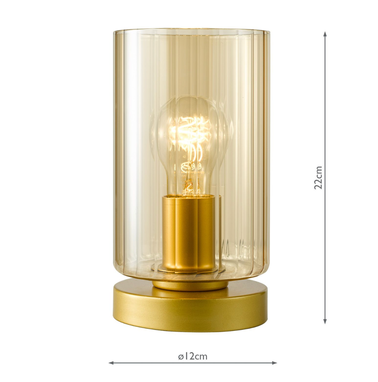 Daylin Table Lamp Satin Gold and Amber Ribbed Glass