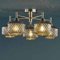 Fabrienne 5 Light Semi-Flush Satin Nickel and Smoked Glass