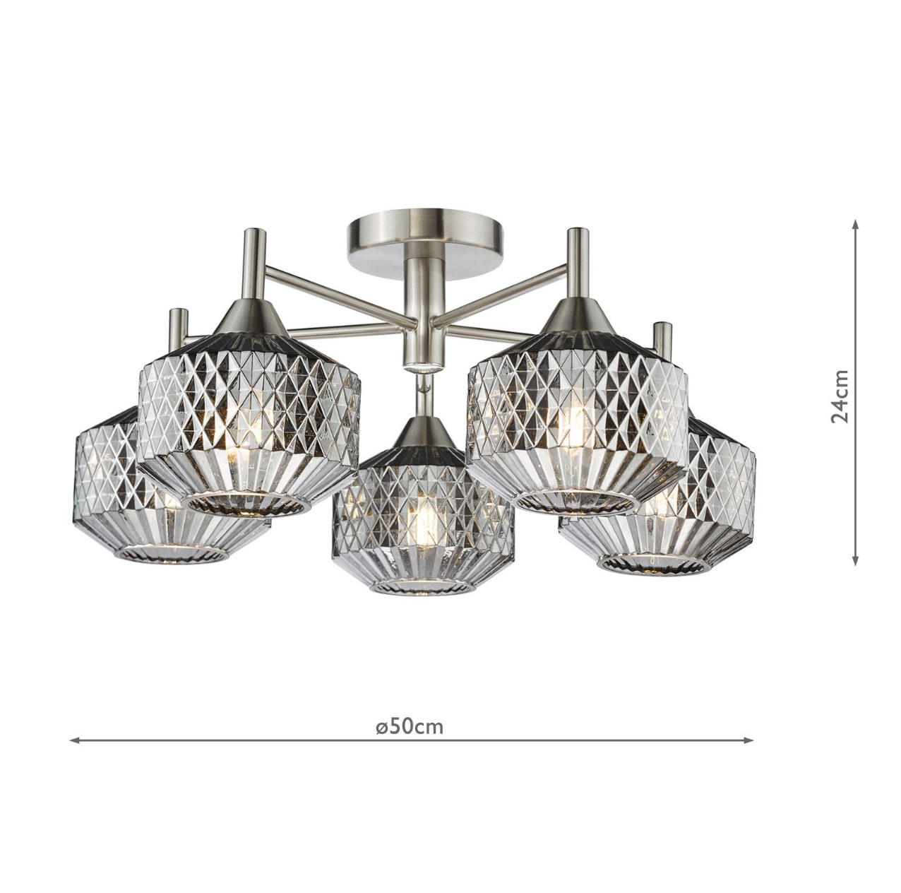 Fabrienne 5 Light Semi-Flush Satin Nickel and Smoked Glass