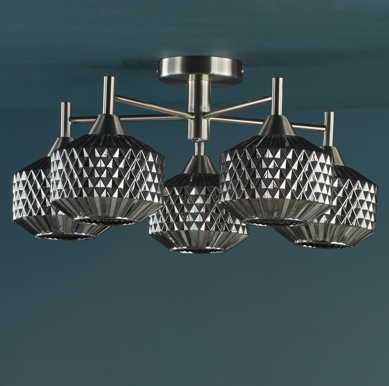 Fabrienne 5 Light Semi-Flush Satin Nickel and Smoked Glass
