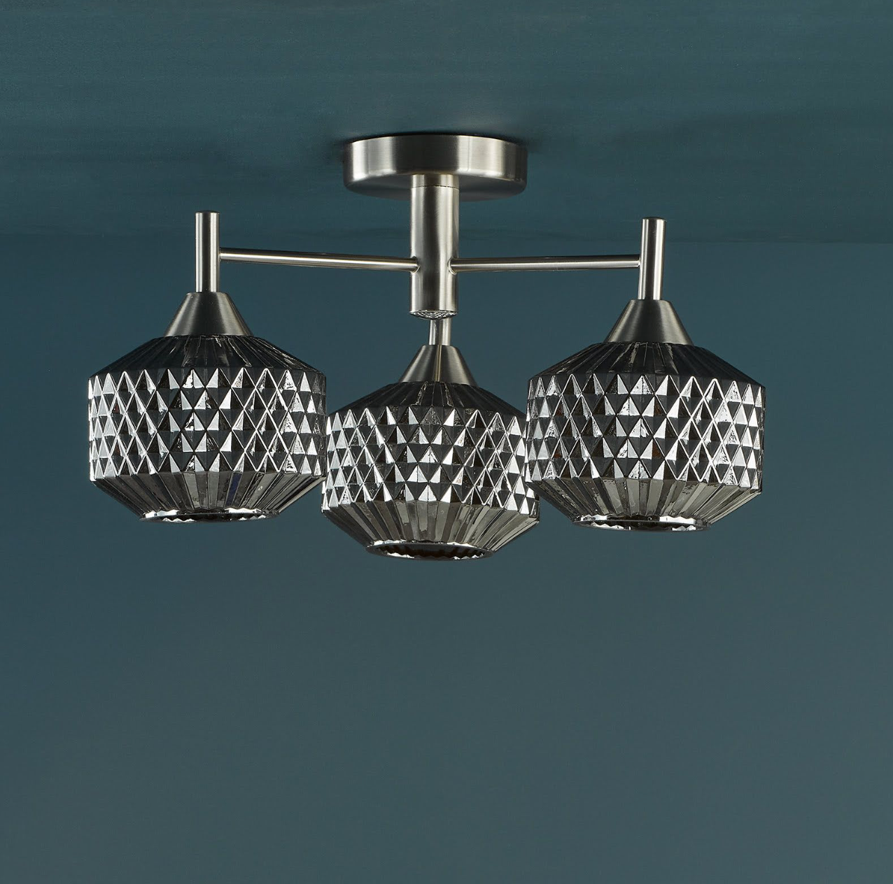 Fabrienne 3 Light Semi-Flush Satin Nickel and Smoked Glass