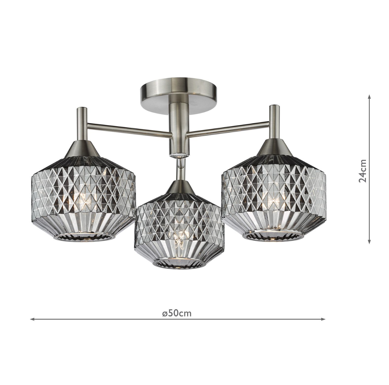 Fabrienne 3 Light Semi-Flush Satin Nickel and Smoked Glass