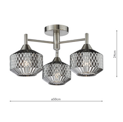 Fabrienne 3 Light Semi-Flush Satin Nickel and Smoked Glass