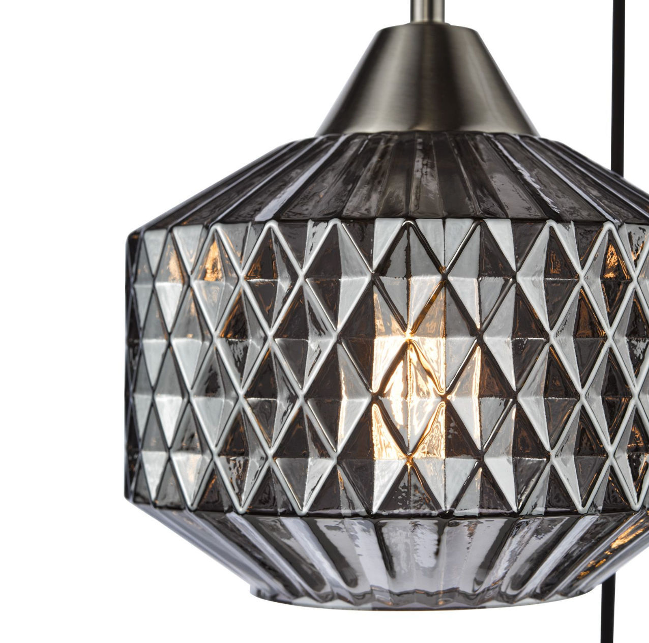 Fabrienne 3 Light Cluster Pendant Satin Nickel and Smoked Glass