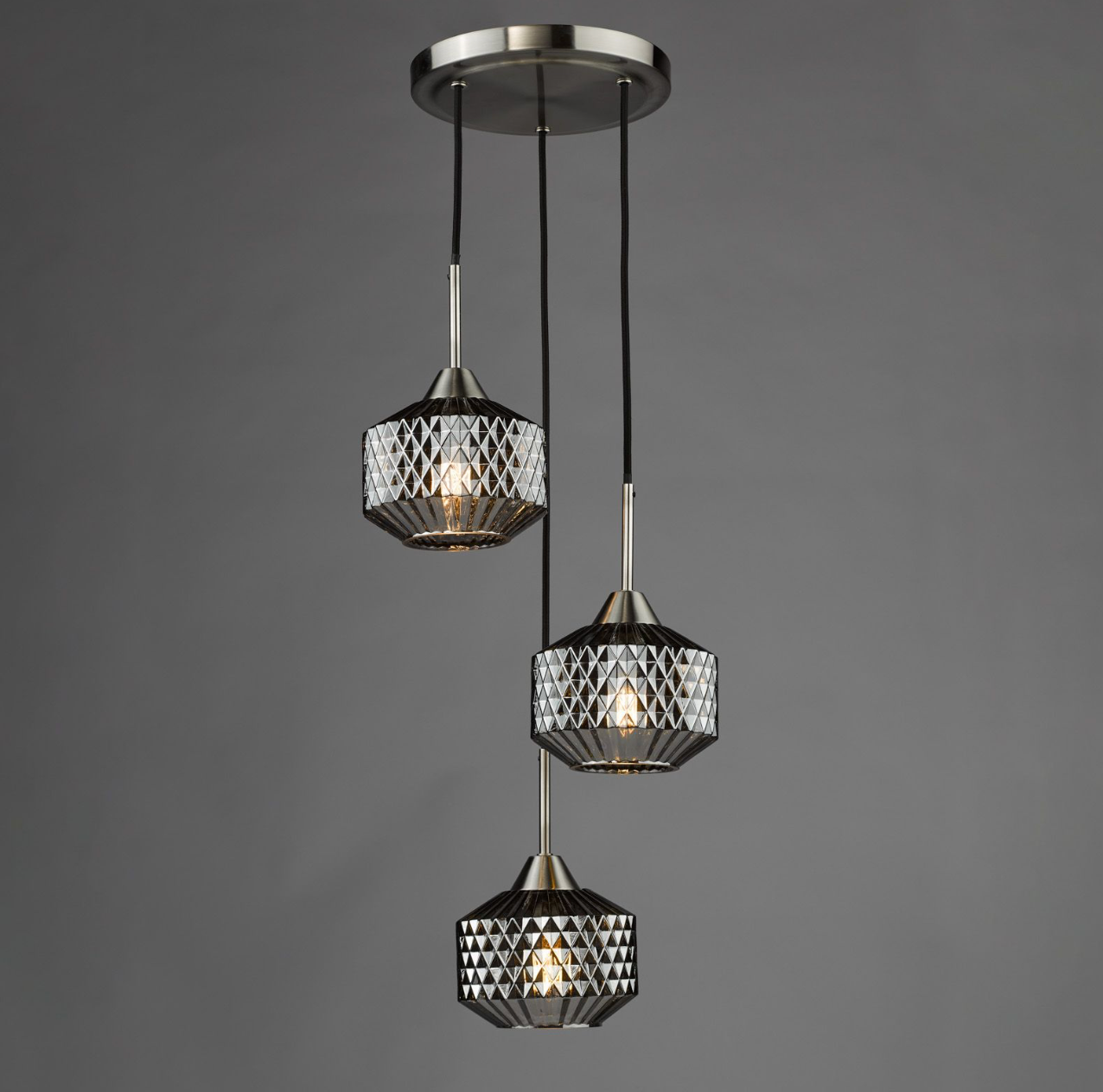 Fabrienne 3 Light Cluster Pendant Satin Nickel and Smoked Glass
