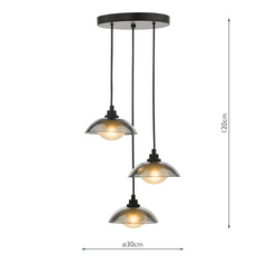 Kadience 3 Light Cluster Pendant Satin Black and Smoked Glass