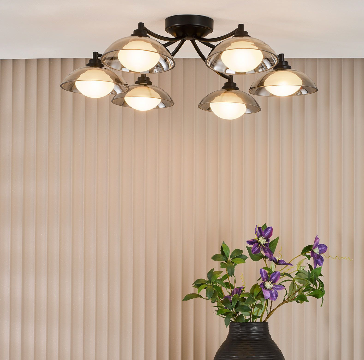 Kadience 6 Light Semi-Flush Satin Black and Smoked Glass