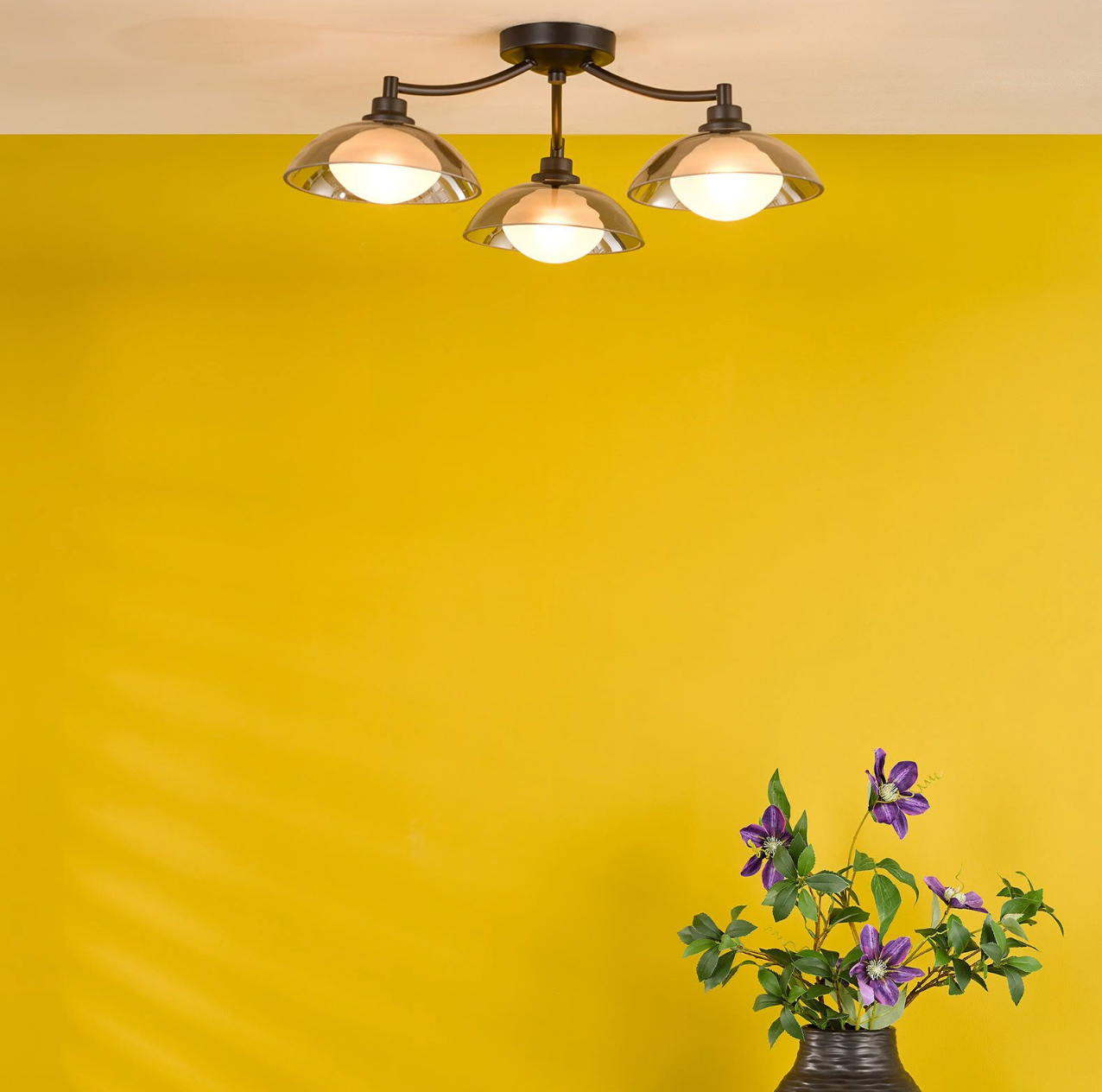 Kadience 3 Light Semi-Flush Satin Black and Smoked Glass