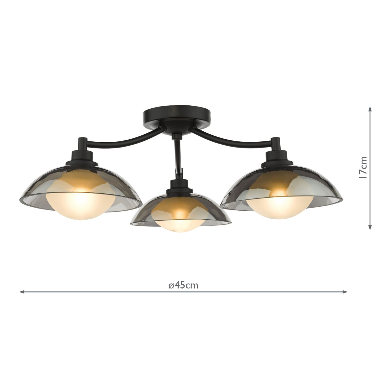 Kadience 3 Light Semi-Flush Satin Black and Smoked Glass