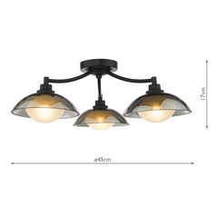 Kadience 3 Light Semi-Flush Satin Black and Smoked Glass