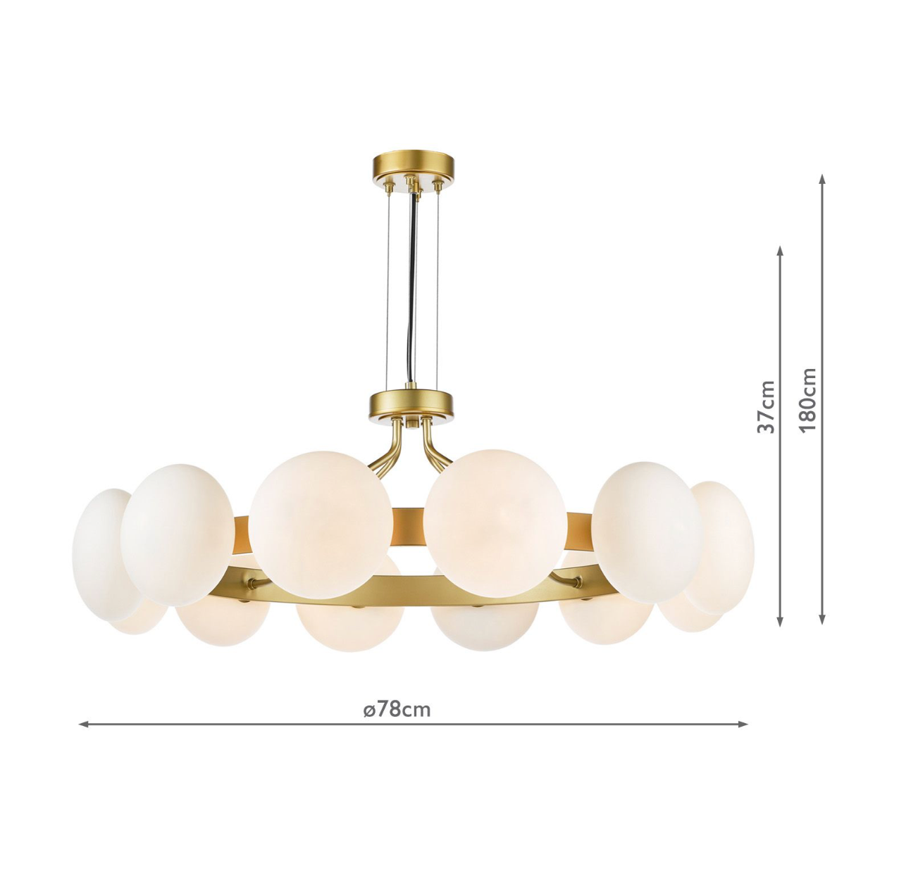 Tauri 12 Light Pendant Matt Gold and Opal Glass