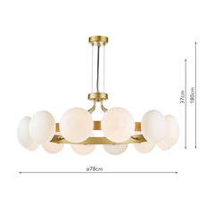 Tauri 12 Light Pendant Matt Gold and Opal Glass