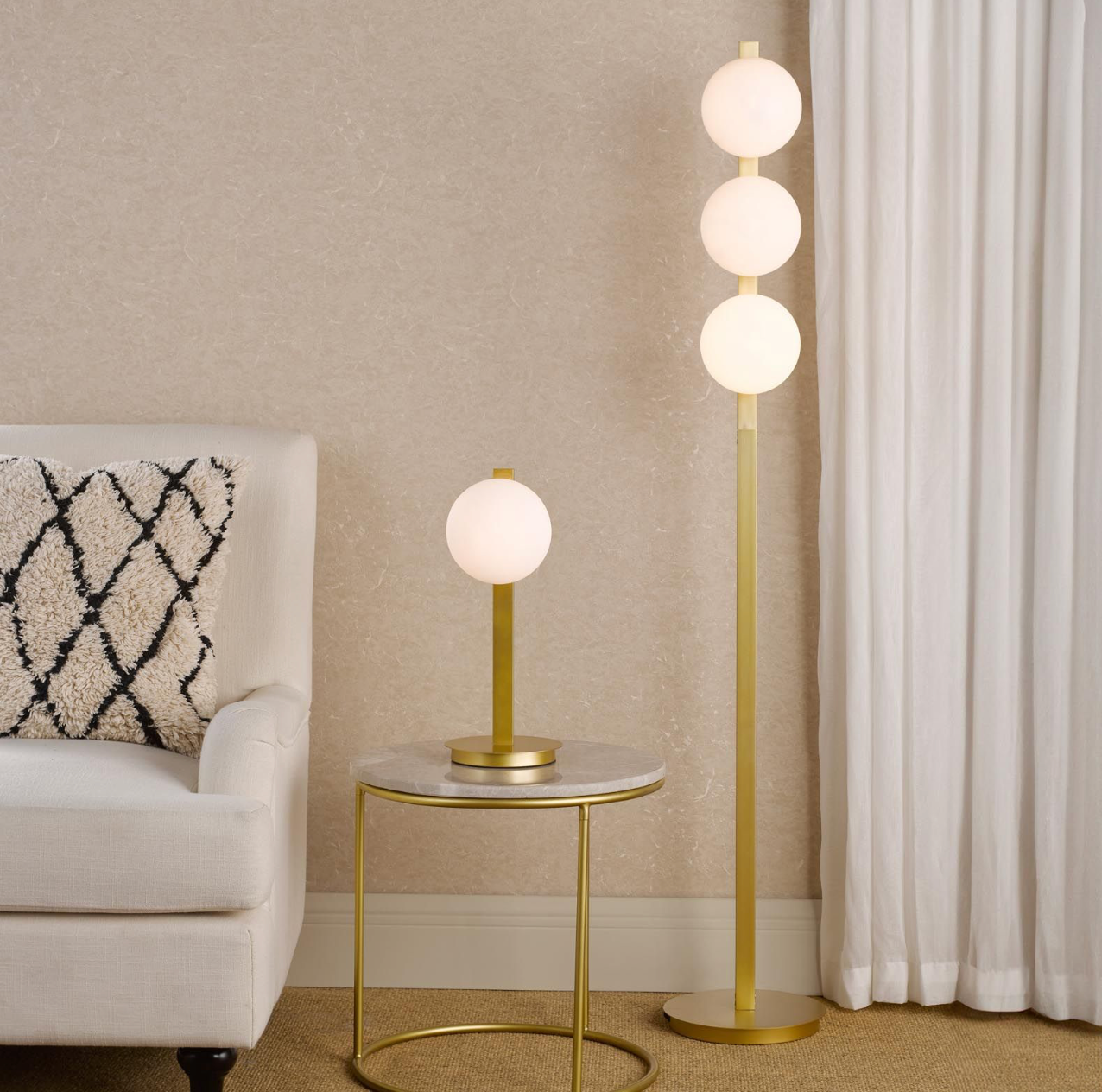 Tauri Table Lamp Matt Gold and Opal Glass