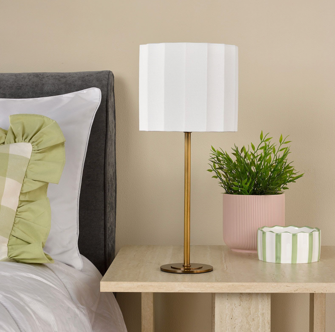 Noura Table Lamp Antique Bronze and Ivory With Shade