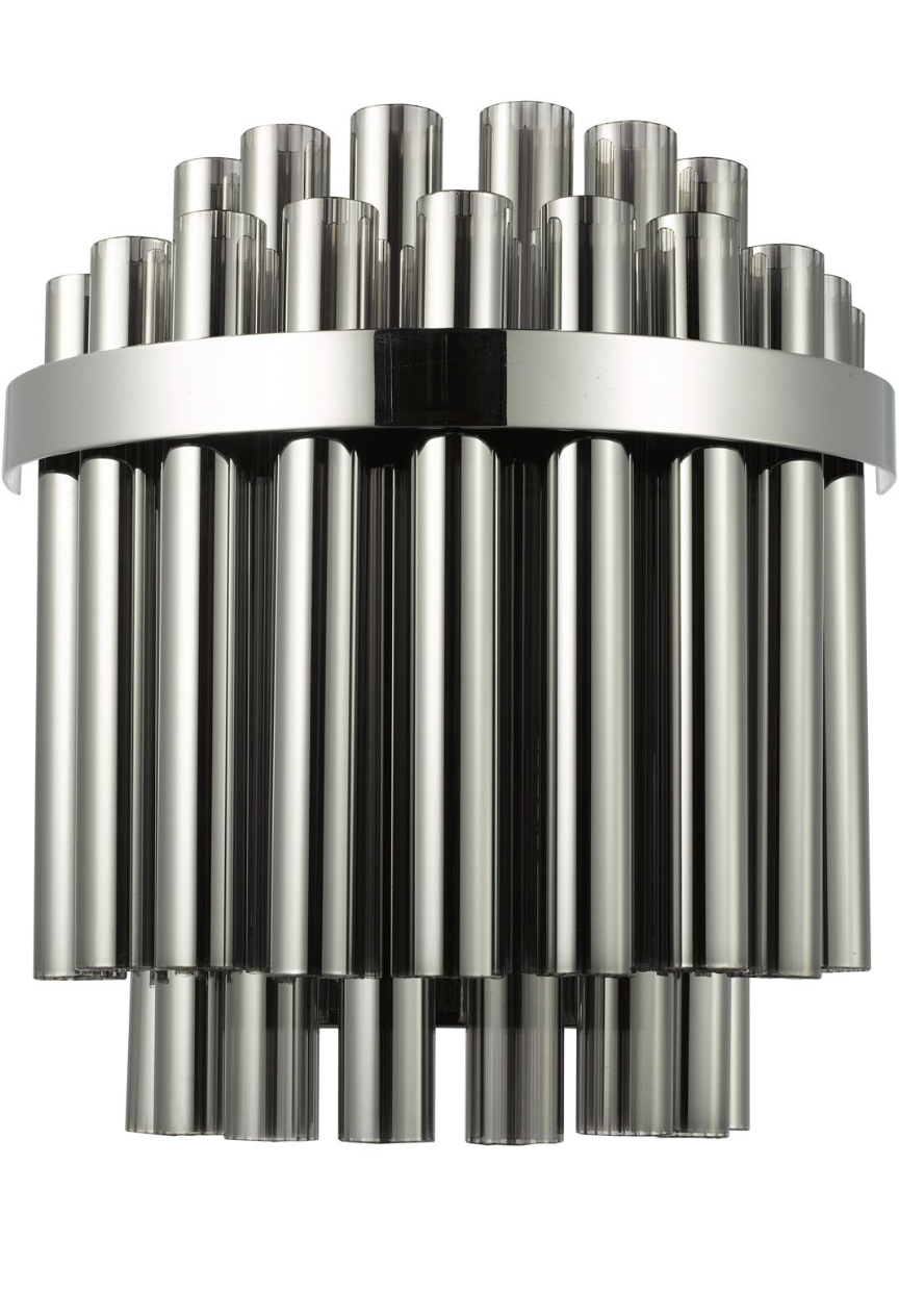 Imani 2 Light Wall Light Polished Chrome and Smoked Ribbed Glass