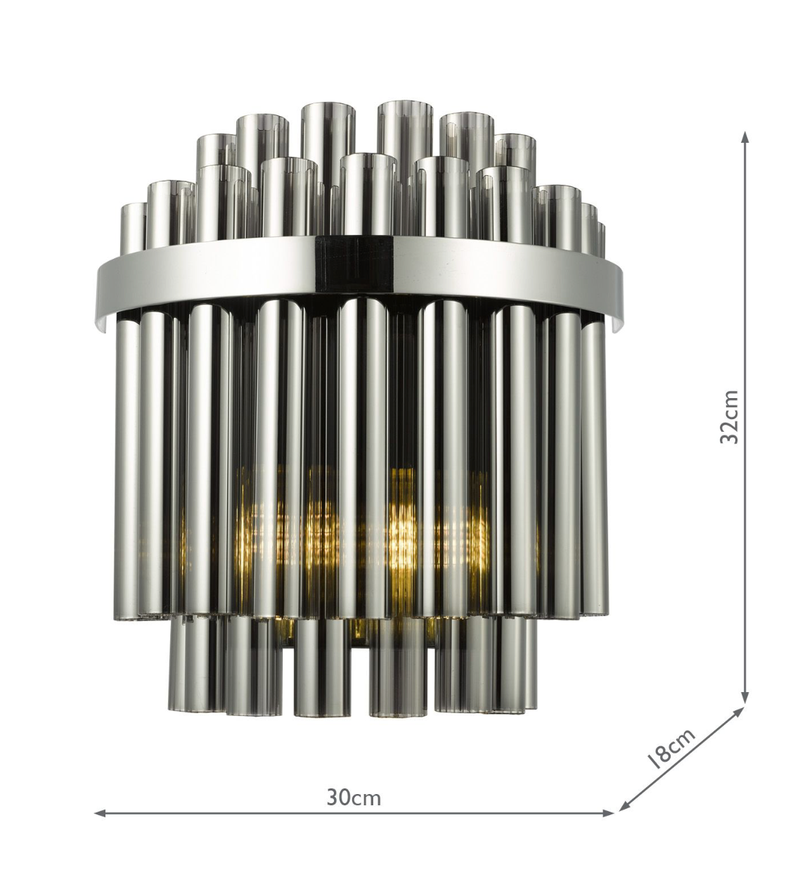 Imani 2 Light Wall Light Polished Chrome and Smoked Ribbed Glass