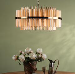 Imani 16 Light Pendant Natural Brass and Champagne Ribbed Glass