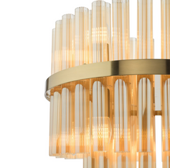 Imani 12 Light Pendant Natural Brass and Champagne Ribbed Glass